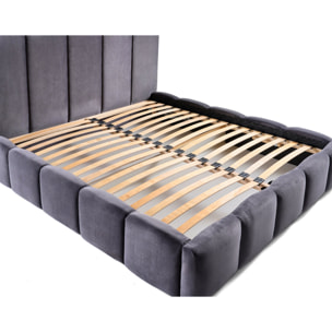 Torreon - lit coffre - 140x200 - sommier inclus - en velours - Gris foncé
