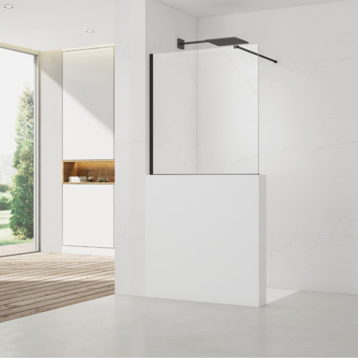 Walk-in 120x100 cm paroi de douche fixe à l'italienne + set d'installation + bras de montage 120 cm, noir (SATBWIS120PRC)