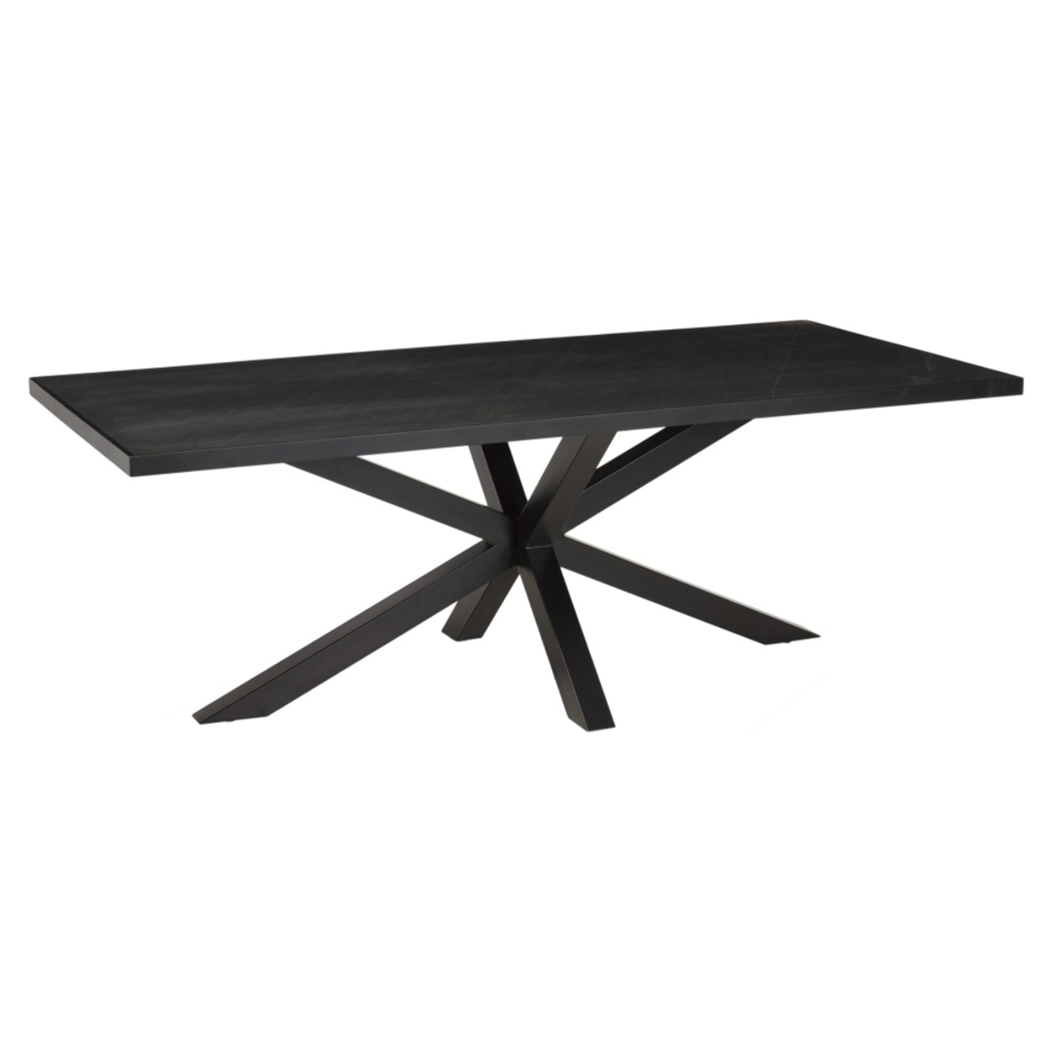 BASILE - Table à manger 220x100cm plateau noir effet pierre