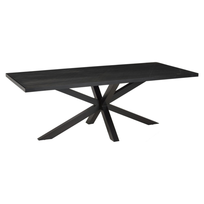 BASILE - Table à manger 220x100cm plateau noir effet pierre