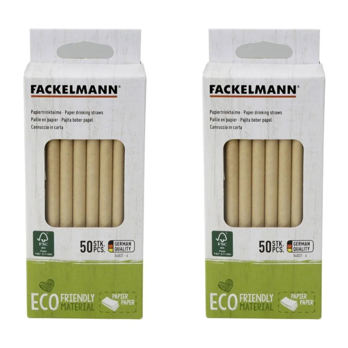 Lot de 2 boites de 50 pailles en papier rigide brun 15 cm Fackelmann Nature