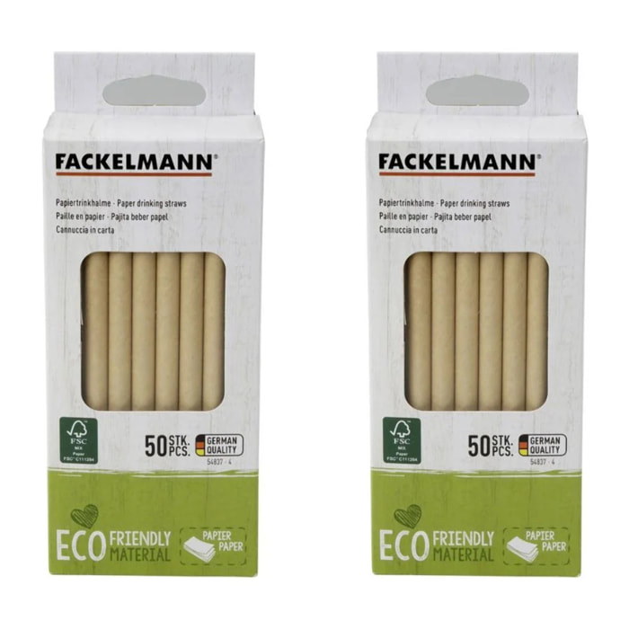 Lot de 2 boites de 50 pailles en papier rigide brun 15 cm Fackelmann Nature