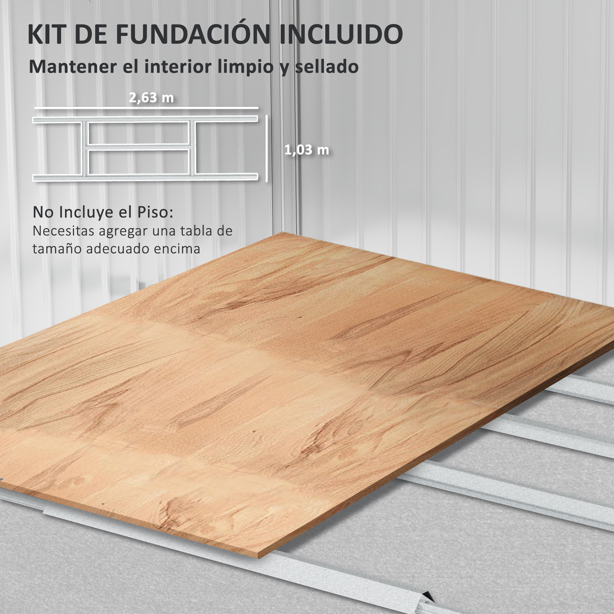 Caseta de Jardín Exterior 4,9 m² 277x195x192 cm Cobertizo de Jardín Exterior con Puerta Corredera Techo de Fibra de Vidrio Base Refuerzo (Suelo NO Incluido) y 4 Ventanas Gris Plata