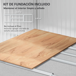 Caseta de Jardín Exterior 4,9 m² 277x195x192 cm Cobertizo de Jardín Exterior con Puerta Corredera Techo de Fibra de Vidrio Base Refuerzo (Suelo NO Incluido) y 4 Ventanas Gris Plata