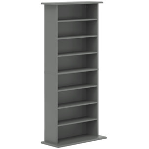 Étagère range CD - meuble rangement CD DVD - 8 compartiments, 6 étagères réglables - max 360 CD/185 DVD - gris