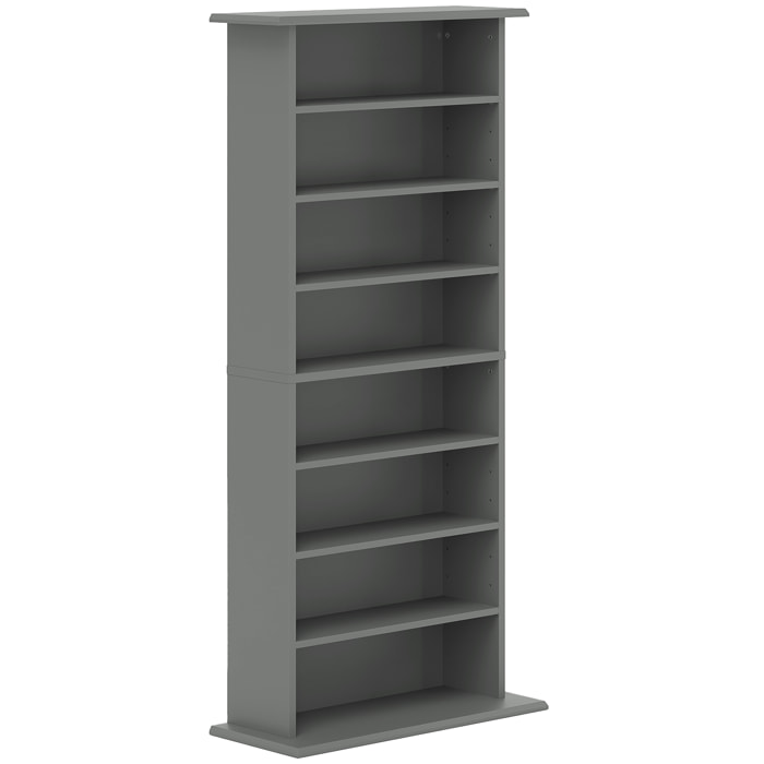 Étagère range CD - meuble rangement CD DVD - 8 compartiments, 6 étagères réglables - max 360 CD/185 DVD - gris
