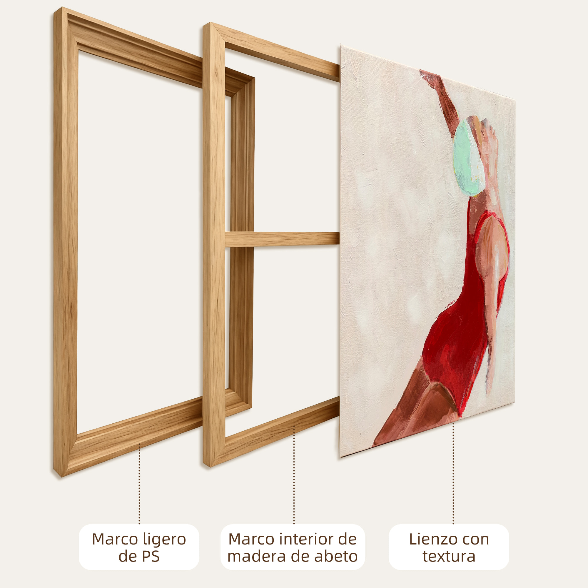 Cuadros en Lienzo de Figuras Dinámicas a Mano, 40x40 cm, 2 Piezas, Cuadros de Arte de Pared Enmarcados, Decoración Moderna para Dormitorio, Salón, Cocina, Rojo