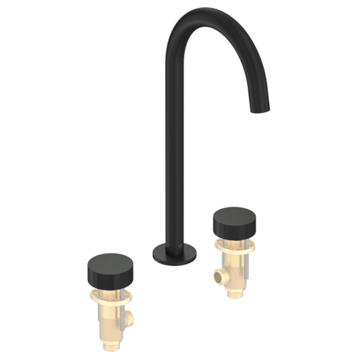 Pack mitigeur lavabo 3 trous XL Grands Boulevards noir mat avec mécanisme complet