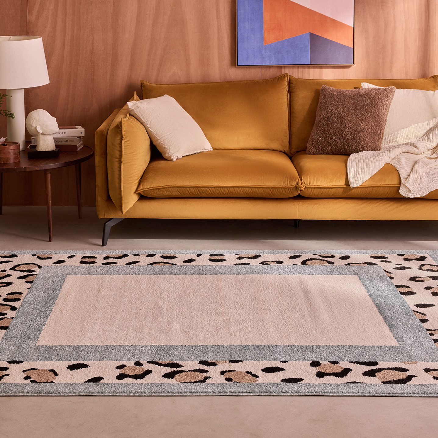 LEOVAH - Tapis de salon bleu à motif léopard