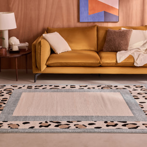 LEOVAH - Tapis de salon bleu à motif léopard
