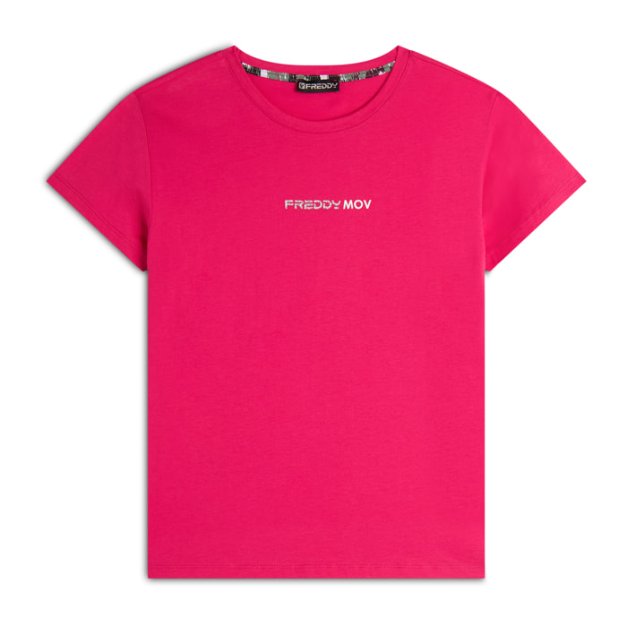 T-shirt donna girocollo in jersey con piccola stampa