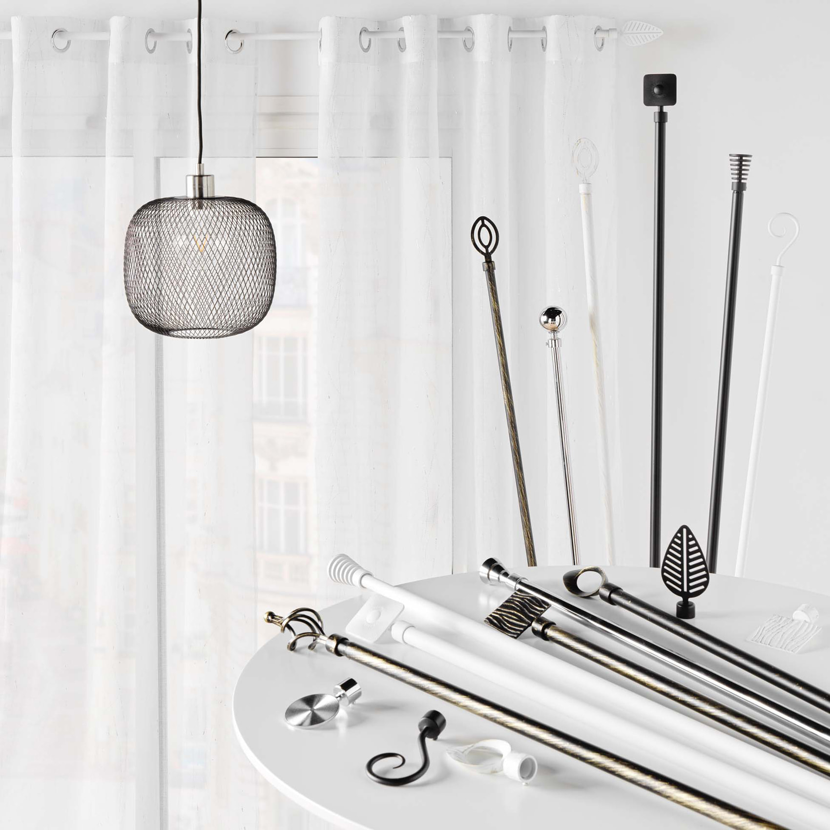 Kit de tringle extensible au style géométrique - Blanc