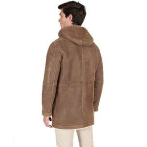 Cappotto Montone Shearling color fango con cappuccio staccabile