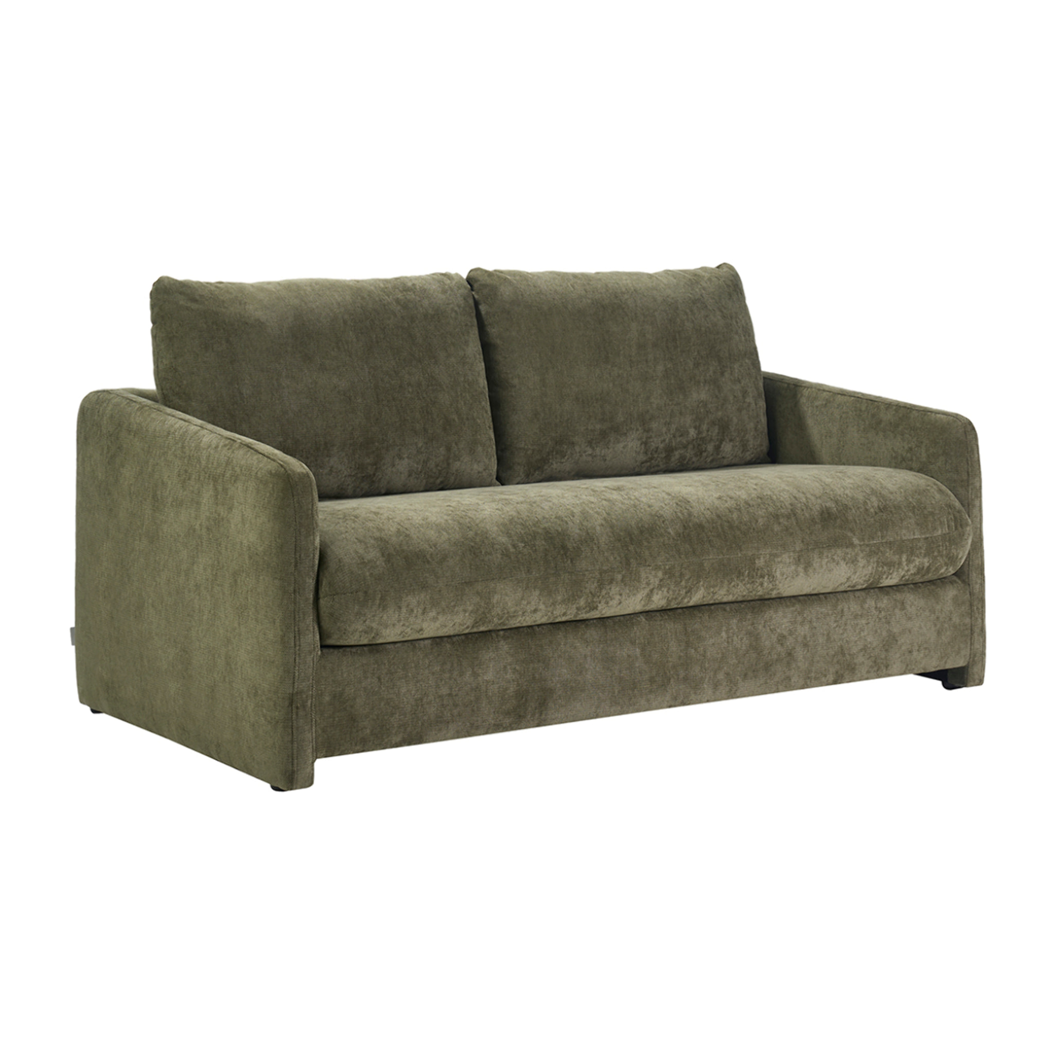 Canapé convertible 2 places en tissu effet velours texturé vert kaki PAULIN