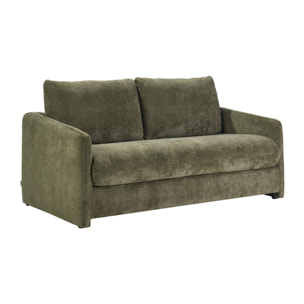 Canapé convertible 2 places en tissu effet velours texturé vert kaki PAULIN