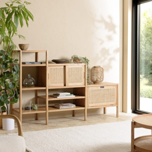 AMY - Bibliothèque en escalier en bois de mindi et rotin naturel AMY