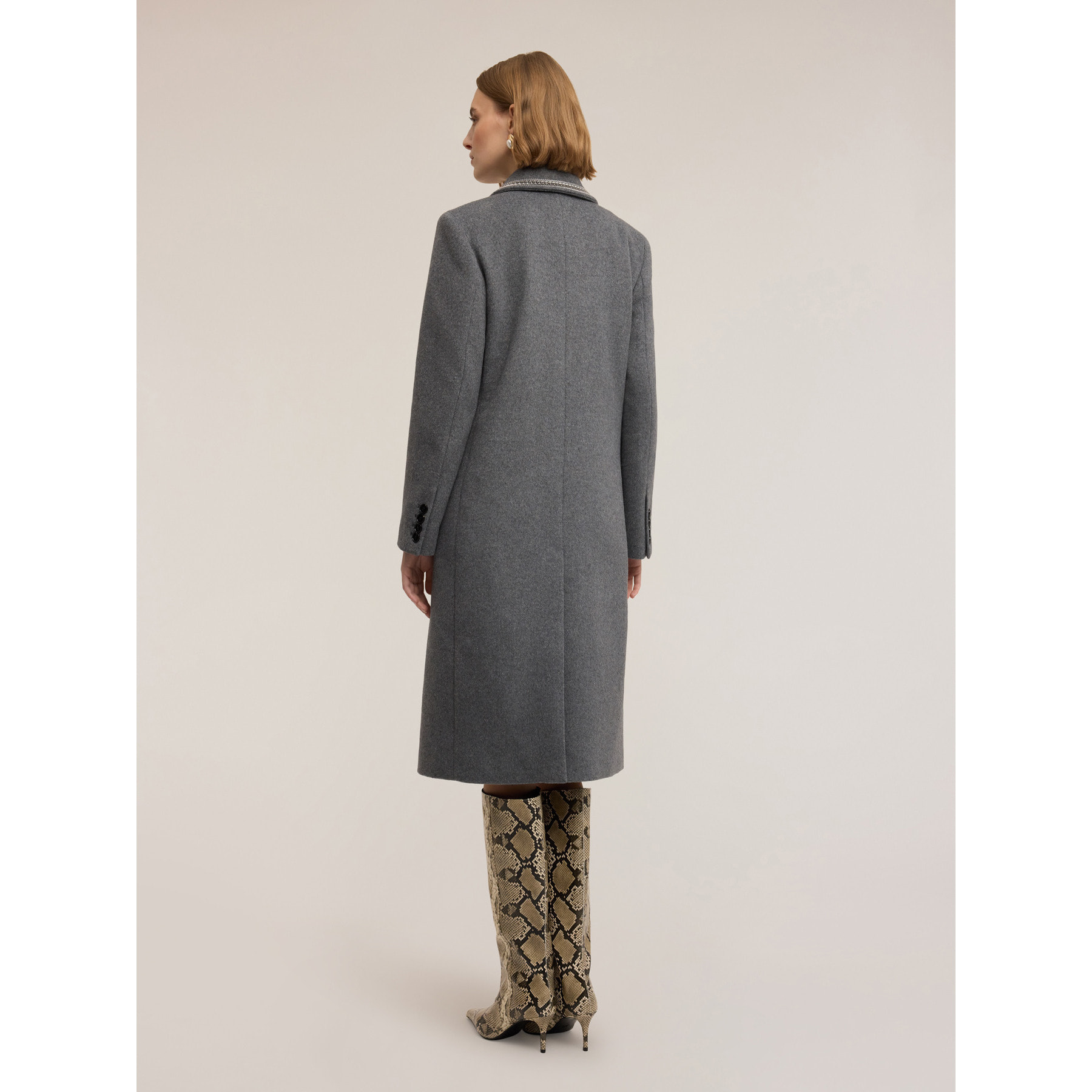 Motivi - Cappotto doppiopetto in misto lana con decorazioni - Grigio