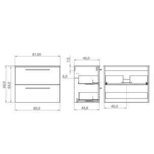 Conjunto de Baño Vex | 80 cm Teka| Dos Cajones | Lavabo Encastrado | No incluye Espejo | Mueble Montado | Alday