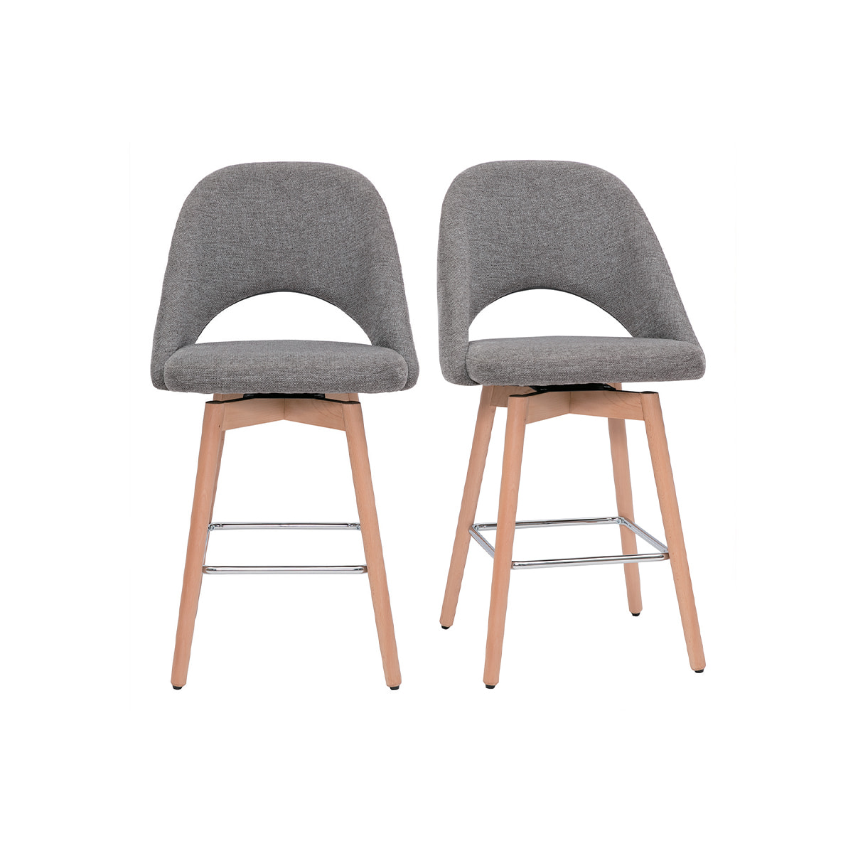 Tabourets de bar scandinaves tissu effet velours texturé gris et hévéa massif 65 cm (lot de 2) COSETTE