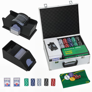 Mallette pro de poker 300 jetons 2 jeux cartes 5 dés 3 boutons sabot mélangeur tapis