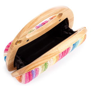 Bella Bolso bandolera Mujer. Fabricado en madera natural y paja trenzada.