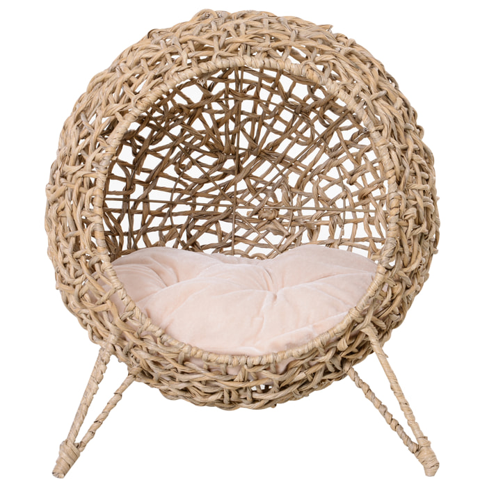 PawHut Panier chat lit chat cosy grand confort dim. Ø 52 x 58H cm coussin moelleux inclus résine tressée imitation rotin beige