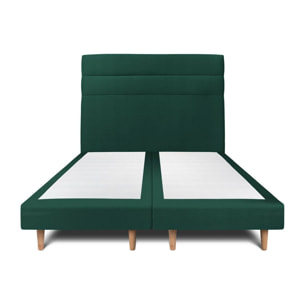 Lit avec tête de lit bandes horizontales velours et sommier tapissier Ep14