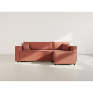 Jonas - canapé d'angle réversible 4 places convertible avec coffre en tissu texturé - Rose
