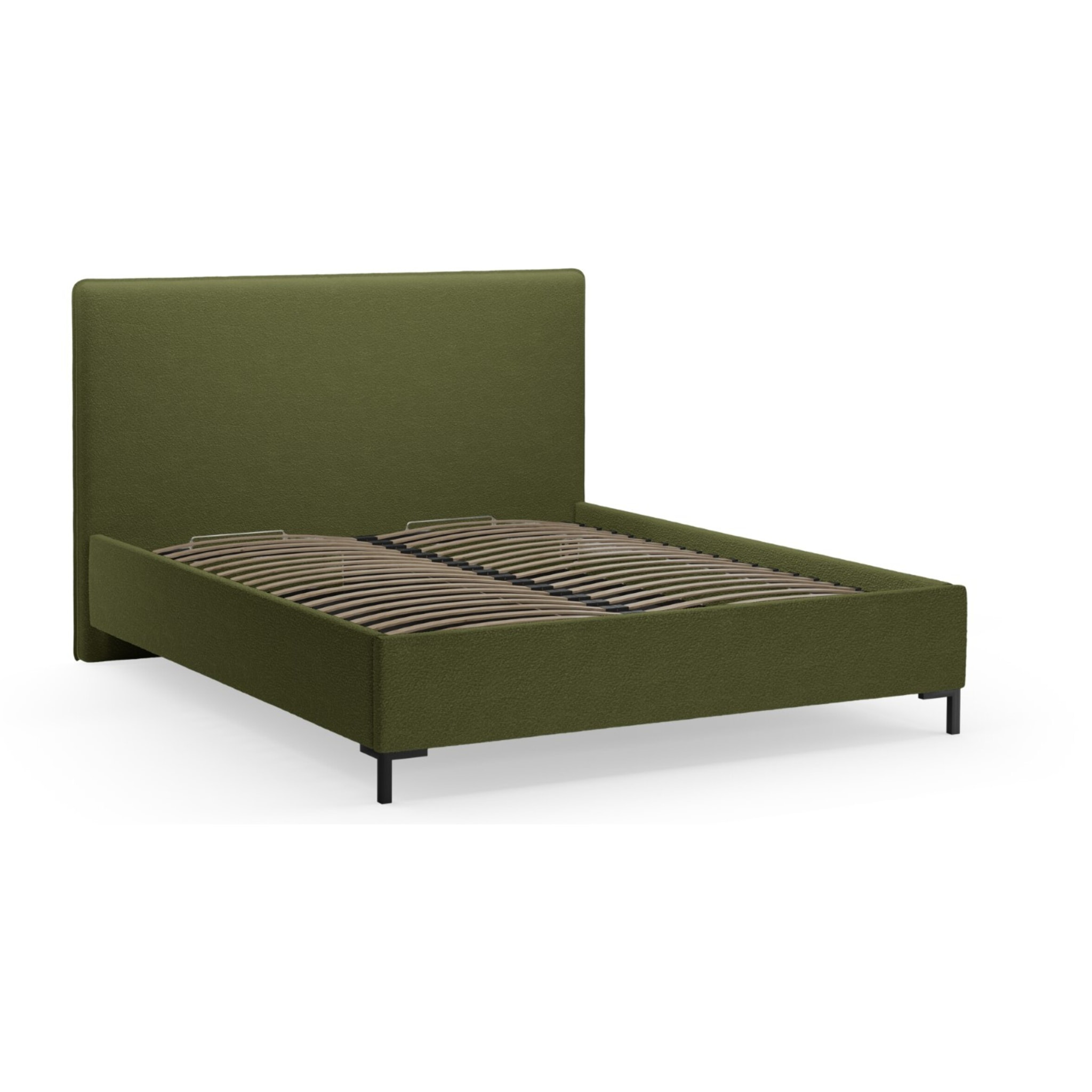 Lit coffre avec tête de lit "Polly" 160x200cm en bouclé vert olive foncé