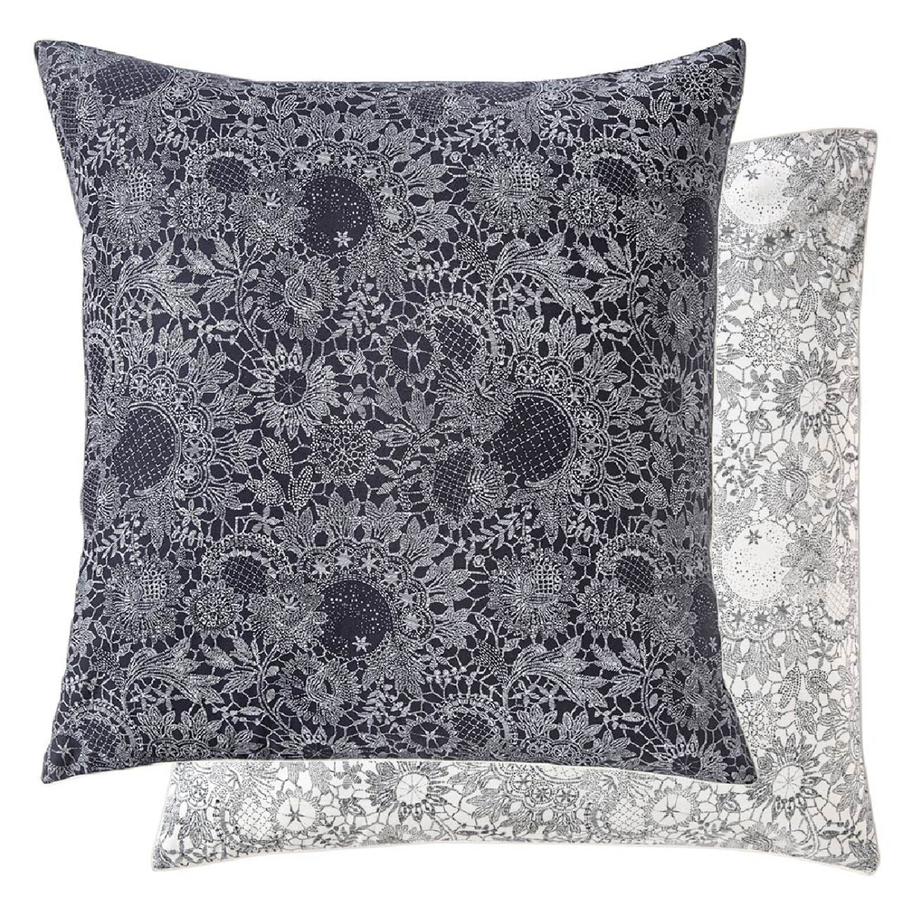 Taie d'oreiller percale de coton imprimé bleu Guipures marine