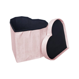 Lot de 2 tabourets-coffre pliables pour enfant avec assise en velours rose et en forme de cœur