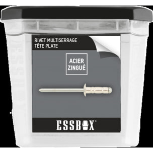 Rivets standards ESSBOX SCELL-IT Alu/Acier - Tête plate - Ø4 mm x 12 mm - Boite de 500 - EX-9445124012