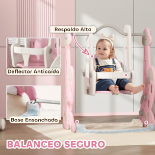 Tobogán Infantil 4 en 1 Parque Infantil con Columpio y Tobogán Escalador Aro de Baloncesto Temática de Cohete para Interior Rosa y Blanco