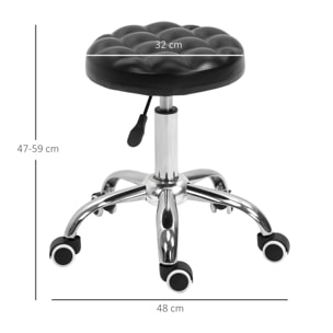 HOMCOM Tabouret massage à roulettes réglable en hauteur pivotant 360° assise synthétique capitonnée noire