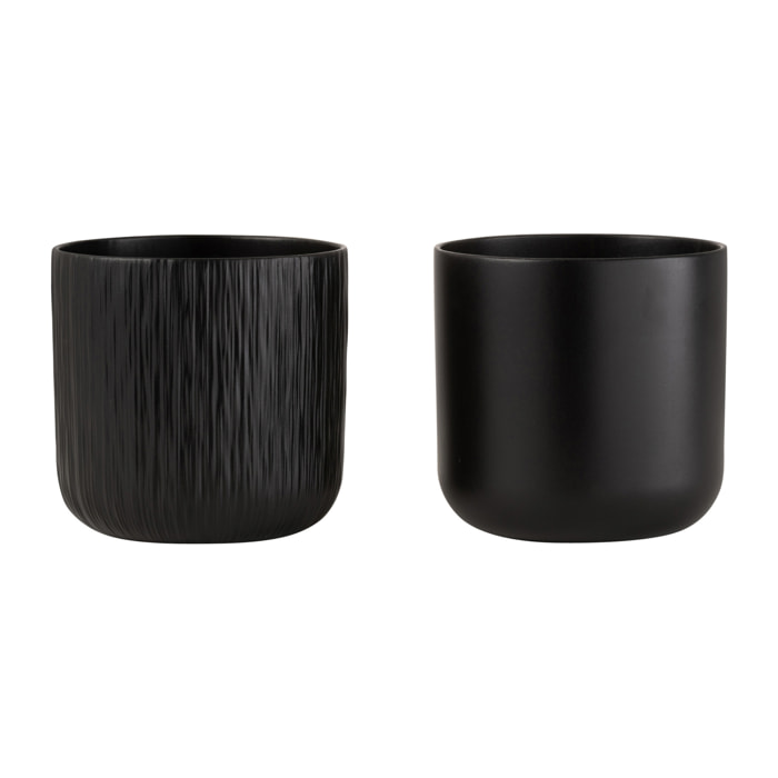 J-Line cache-pot Gen - céramique - noir - large - 2 pièces - Ø 18.5 cm