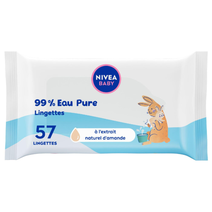 Pack de 10 - NIVEA - Lingettes Bébé 99% Pure Water 10 paquets de 57 Pièces