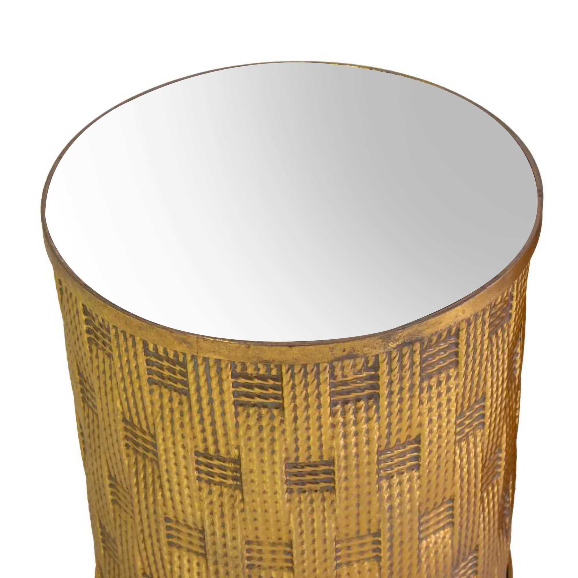 Tavolino in metallo oro con top a specchio tondo