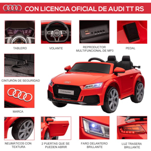 Audi TT Eléctrico Infantil Coche Juguete Niño 3 Años+ con Mando a Distancia con Música y Luces Modos de Aprendizaje Batería 12V Doble Apertura de Puerta 102x60x44 cm Rojo