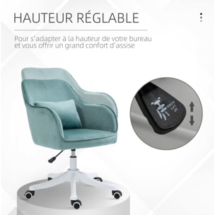 Chaise de bureau velours fauteuil bureau massant coussin lombaire intégré hauteur réglable pivotante 360° vert menthe