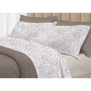 Completo Lenzuola Linea 3027 In Percalle Fantasia Floreale Disegno Indie Beige