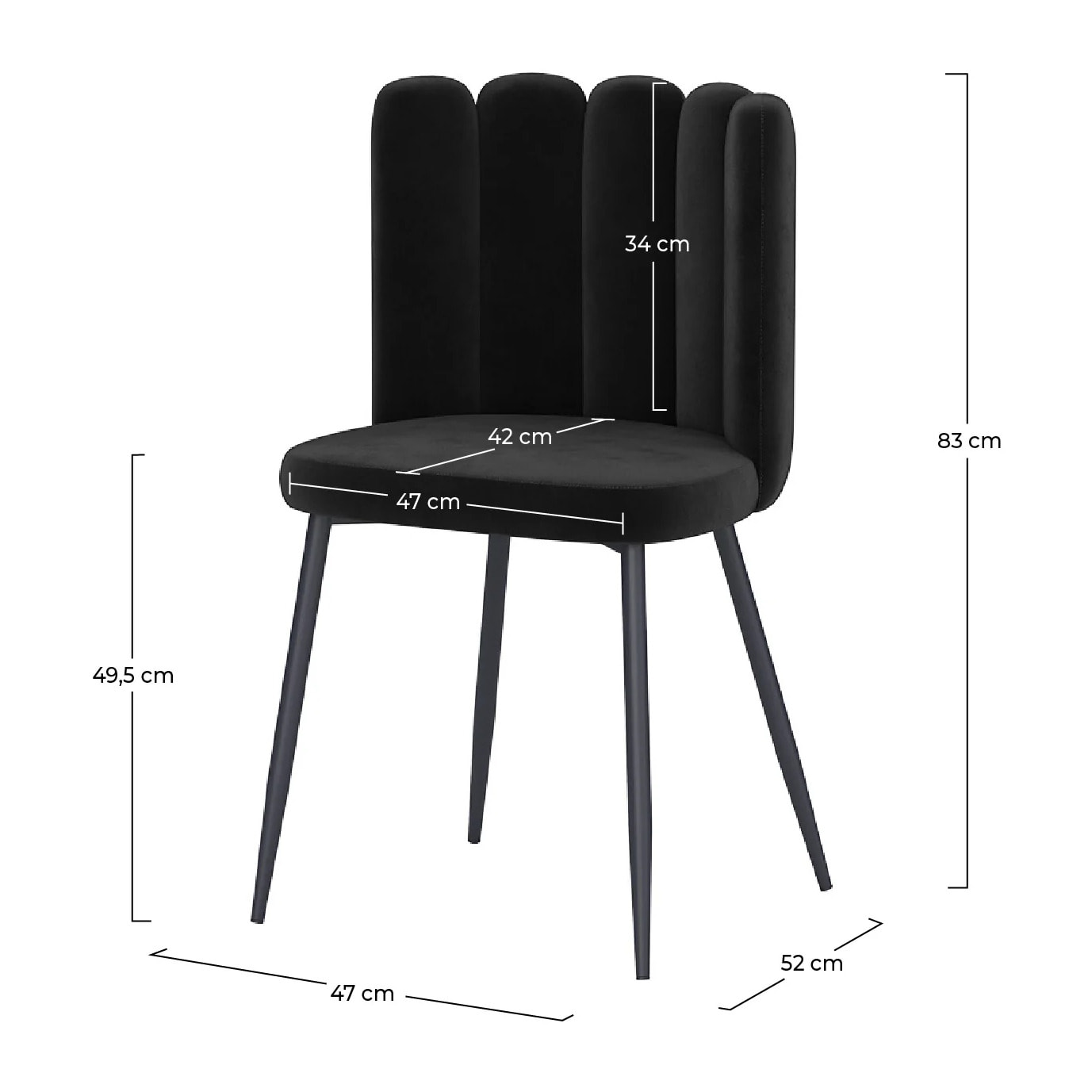 Lot de 2 chaises en velours noir et pieds en métal noir - Rosy