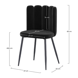 Lot de 2 chaises en velours noir et pieds en métal noir - Rosy