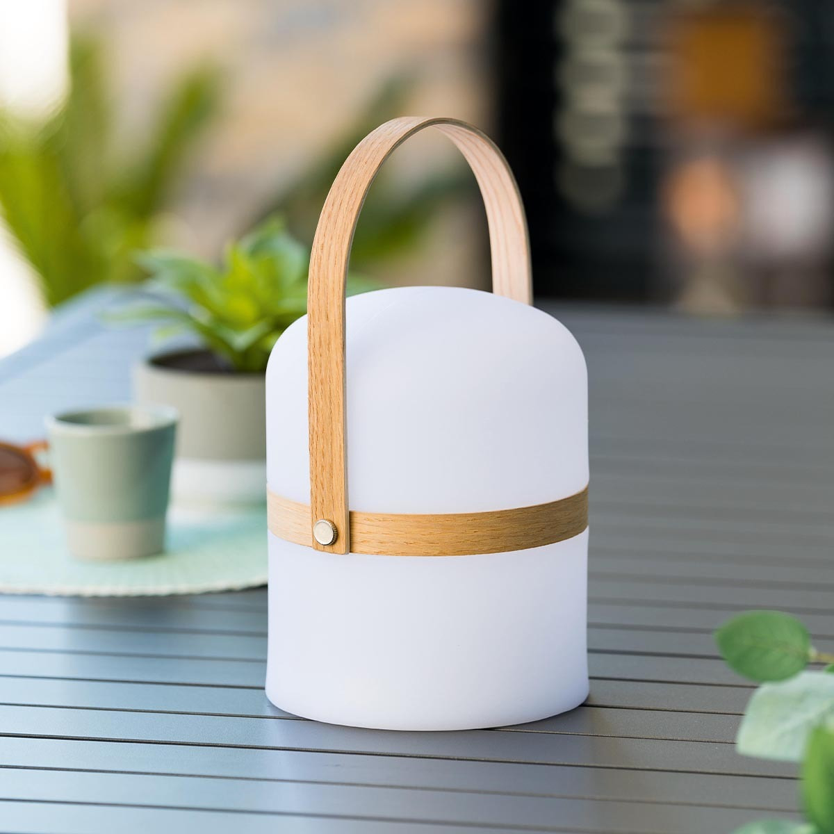 Lampe d'extérieur "Kiara" - blanc et bois H27 cm