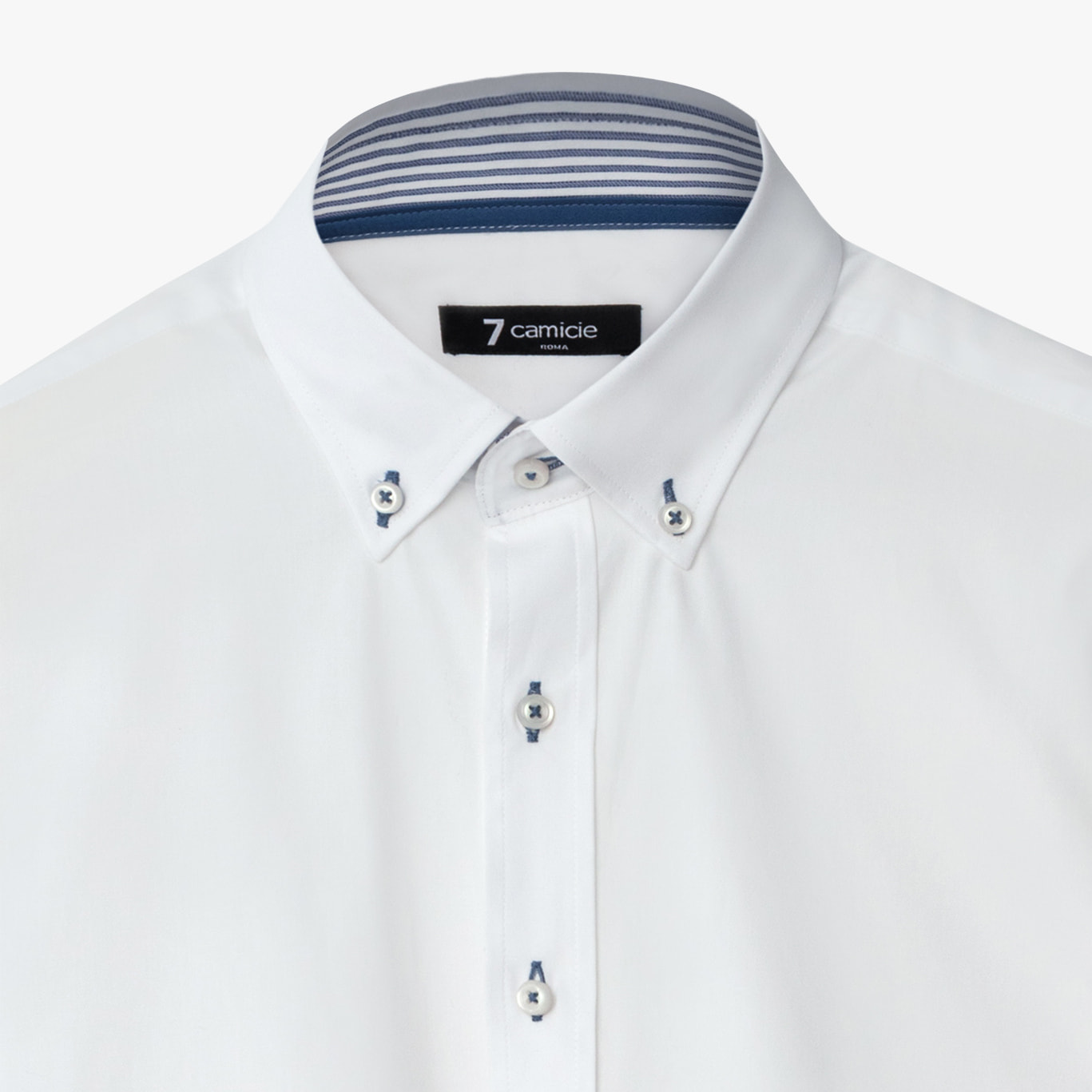 camicia uomo 1 bottone button down slim Popeline Stretch Unito Bianco
