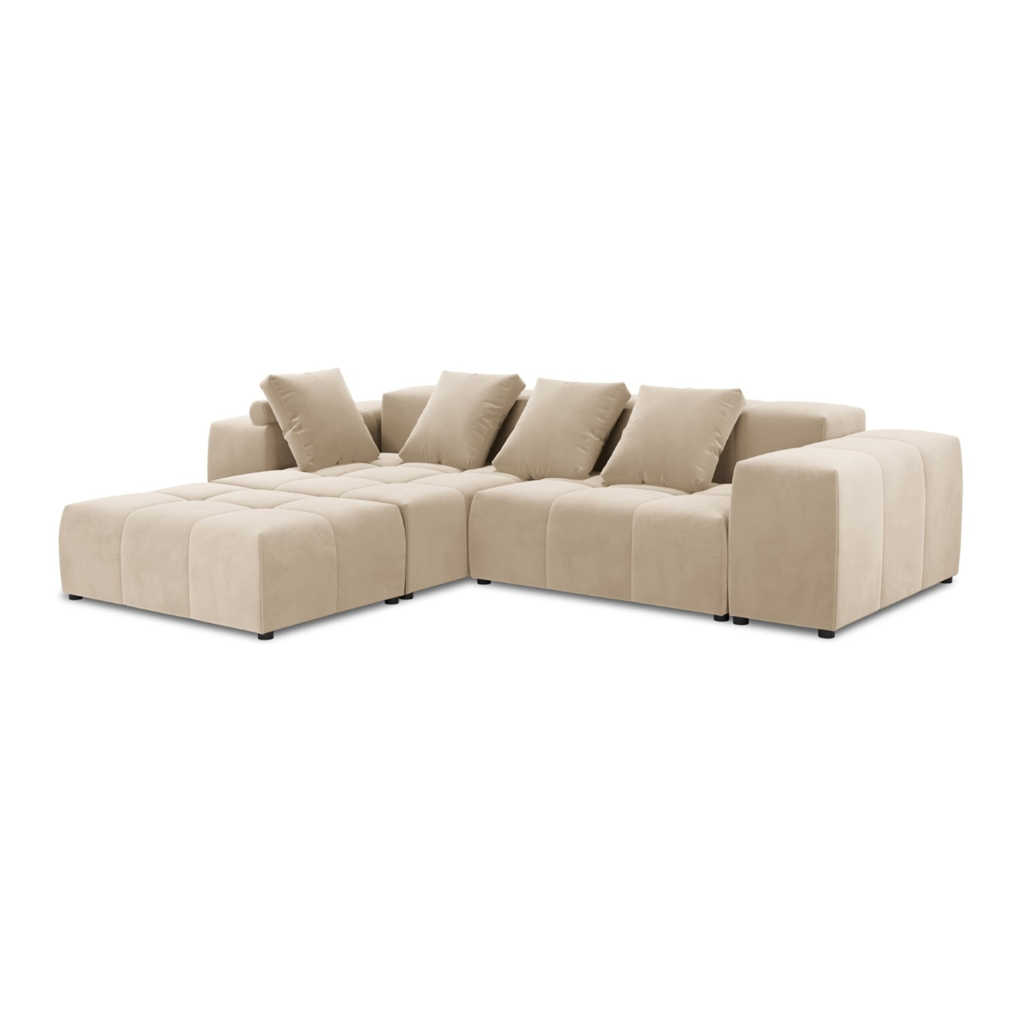 Canapé d'angle symétrique modulable "Rome" 5 places en velours beige