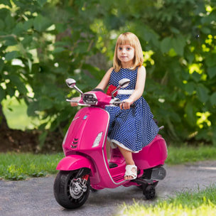 Scooter électrique enfant Vespa 6V - musiques, feu AV, entrée USB, radio FM - 2 roues support aux. - rose