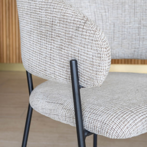 Lot de 2 fauteuils de table en tissu beige et pieds en métal noir EROS