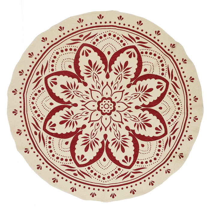 Tapis Rond Imprime Mandala Terracotta 120cm