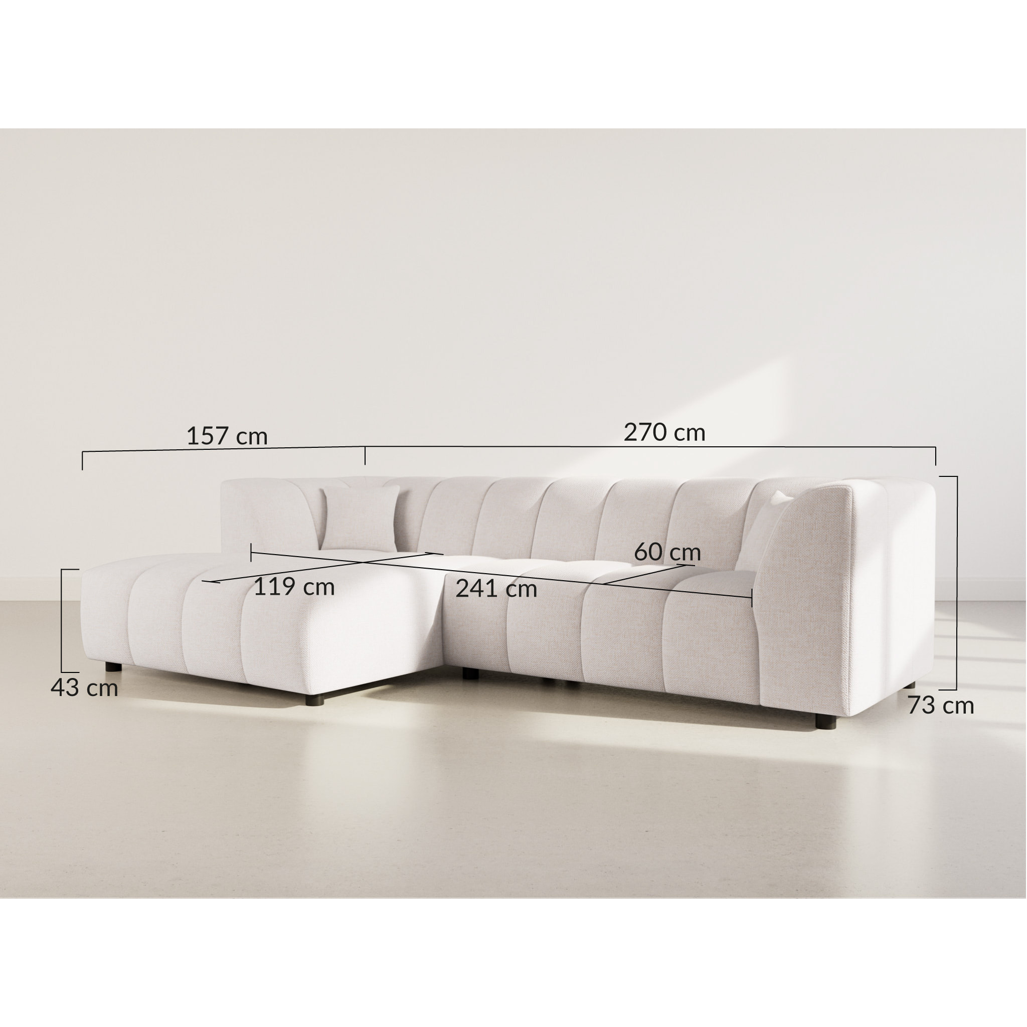 Curtis - canapé d'angle gauche 4 places avec accoudoir en tissu texturé - Taupe