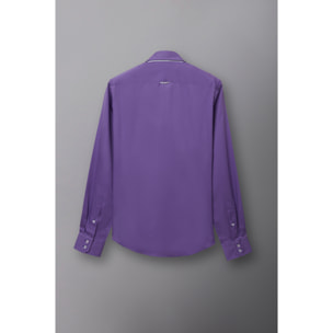 Camicia Uomo 2 Bottoni Button Down 7bottoni Doppio Coll Satin Unito Viola